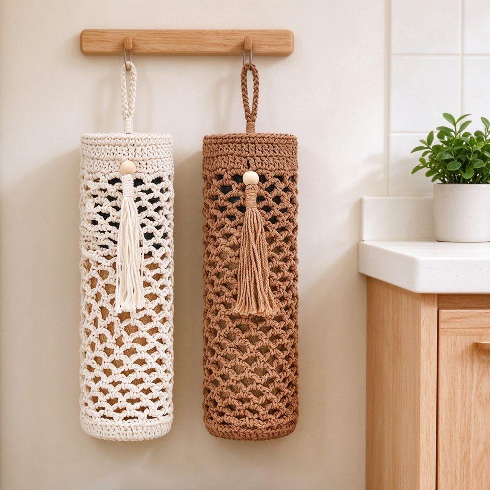 Crochet Plastic Bag Storage Net Cute Plastic Bag Dispenser Storage Wall Hanging Bag Holder Grocery