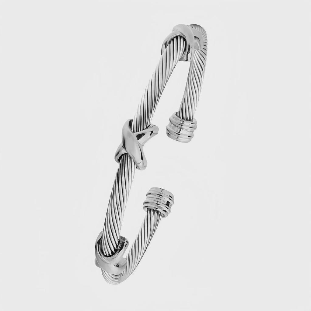 Trendy European-American 4MM Titanium Steel Twisted Wire Open Bracelet – Stainless Steel, Versatile Design for Women