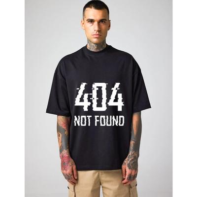 Футболка оверсайз черная 404 NOT FOUND пиксельный графический принт повседневная уличная одежда мужская мода летний топ