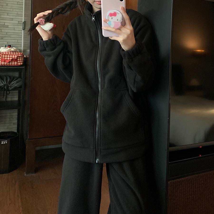 Женский зимний двухсторонний флисовый костюм для отдыха, свободный и плотный ленивый фасон, теплый комплект из 2 предметов