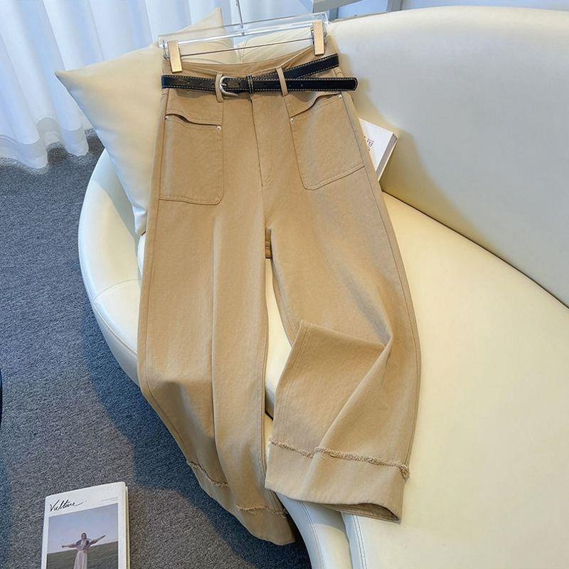Women's New Loose Wide-Leg Petite Denim Jeans - Spring Solid Color Nine-Point Style 2218
