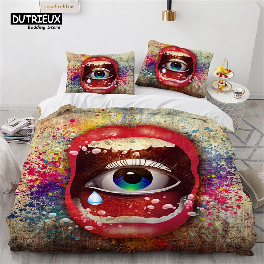 3D Colorful Eyes Duvet Cover Microfiber Vintage All Seeing Eye Tattoo Quilt Cover Boho Mandala Bedding Set Full Single King Size