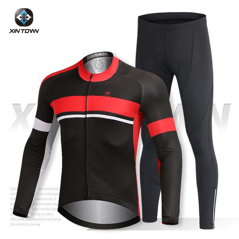XINTOWN Cycling Long Sleeve Jersey Shorts Set Breathable Quick-Dry Bike Apparel Men Women