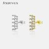 925 Sterling Silver Gold Two Line Piercing Zircon CZ Stud Earring Women Luxury Jewelry Wedding Gift