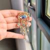 Exaggerated Blue Eye Brooch Female Retro Fringed Baroque Pin Design Sense Niche Corsage Accessories
