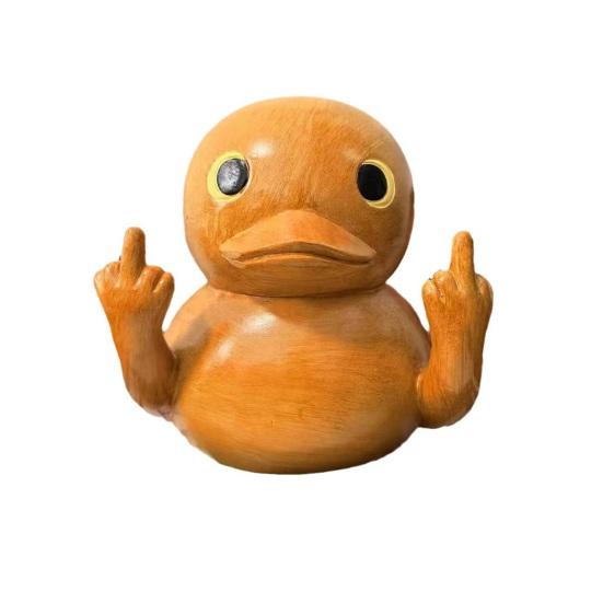 Статуэтка утки со средним пальцем, деревянная текстура, маленькая желтая утка, поводок, скульптура, модель животного, домашний офис, книжная полка, украшение для рабочего стола, орнамент
