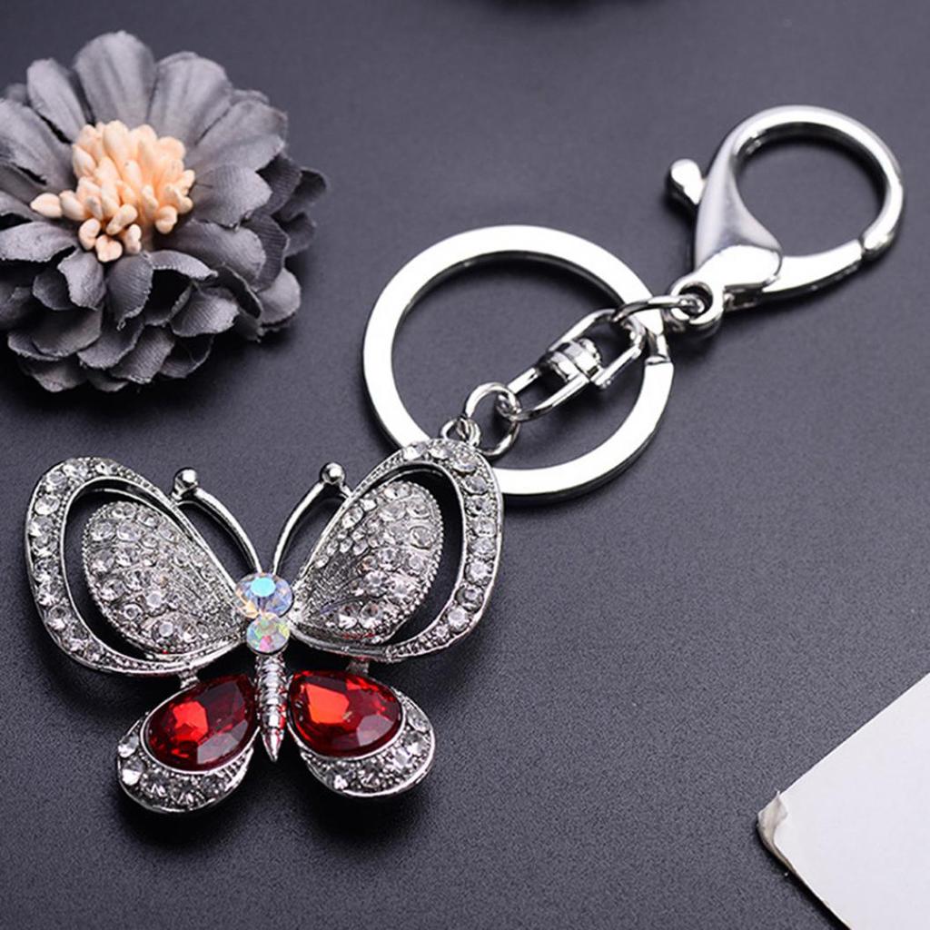 Shiny Rhinestone Hollowed Butterfly Pendant Keychain Keys Organizer Ring Decor