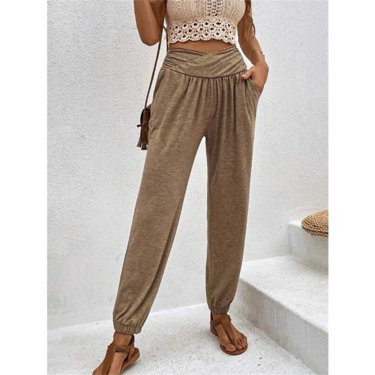 Летние женские домашние брюки, темпераментные повседневные свободные брюки с карманами и высокой талией