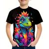 Round Neck 3D Dinosaur Printed Top Casual Short Sleeved Children's Boy T-shirts - Soft Medium Stretch Polyester Fabric Summer Relaxed Fit Clothing