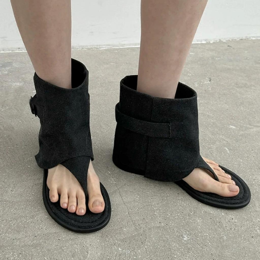 Новые модные туфли на плоской подошве с открытым носком 2024 года. Винтажные высокие гладиаторские туфли для женщин Zapatos De Mujer