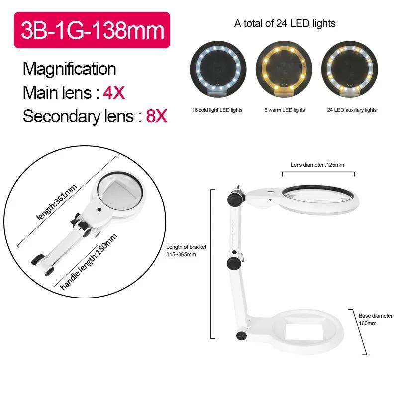 Table Foldable Handheld Magnifiers 4X-12X Table Lamp Reading Illuminated Magnifier Magnifying Glass for Soldering Iron Repair