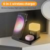 Desktop Multifunctional 15w Fast Charger 6 in 1 Wireless Charger with Alarm Clock Night Light for Samsung for iphone
