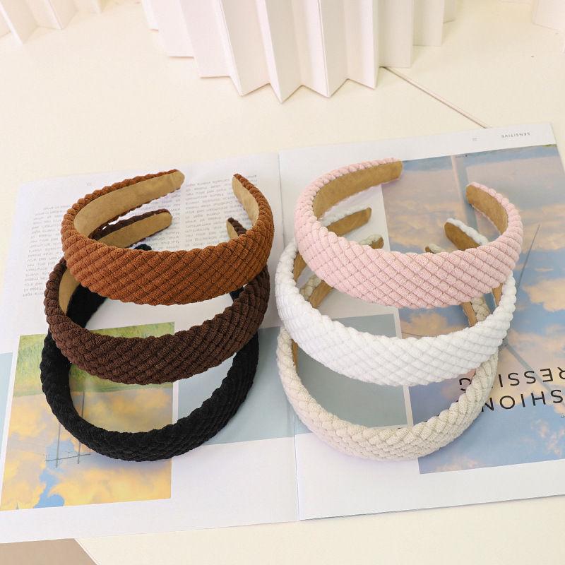 Повязка на голову в клетку с широкими полями Аксессуары для волос Вельветовая модная губка