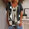 Summer Casual V-neck T-shirt Women's Cat Print Shirt Top Loose Vintage Women's Street Wear  Short Sleeve Clothes XXS-6XL