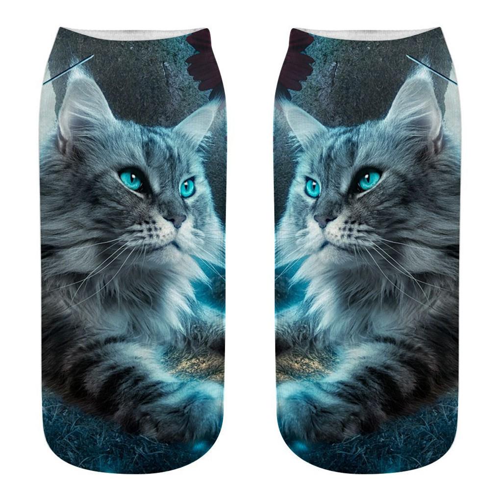 Женские новинки с 3D сумасшедшим забавным котом, милые красочные низкие носки с героями мультфильмов