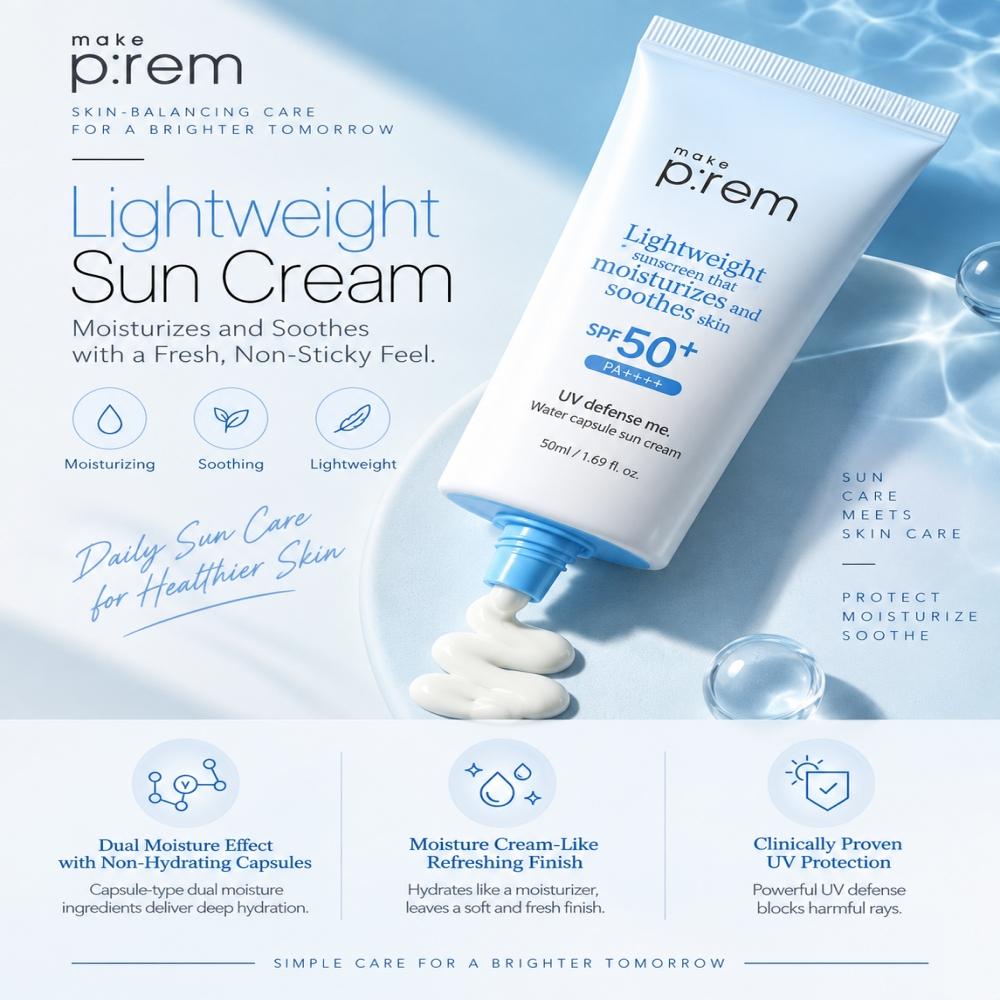make p:rem UV Defense Me Watery Capsule Sun Cream SPF50+ PA++++ Hydrating Sunscreen 50ml