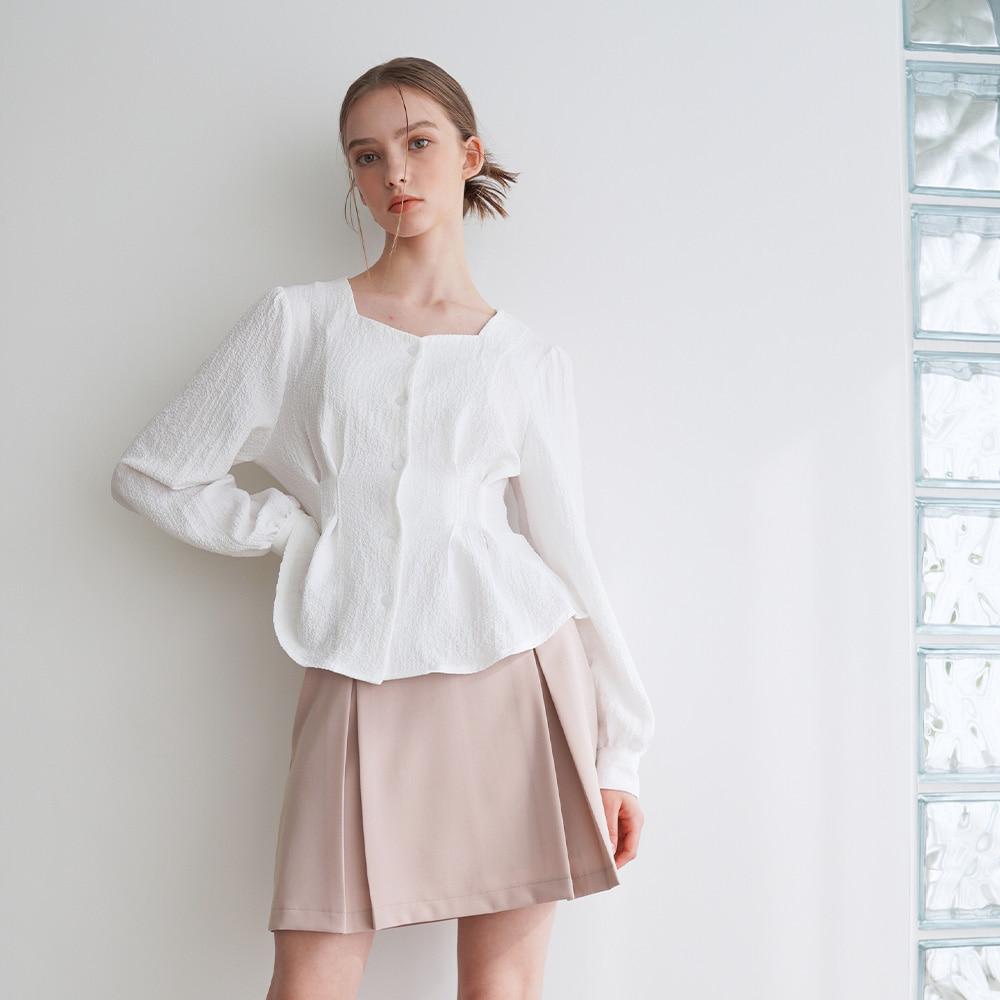 BIBYSEOB Tuck Heart Neck Blouse White [T31]