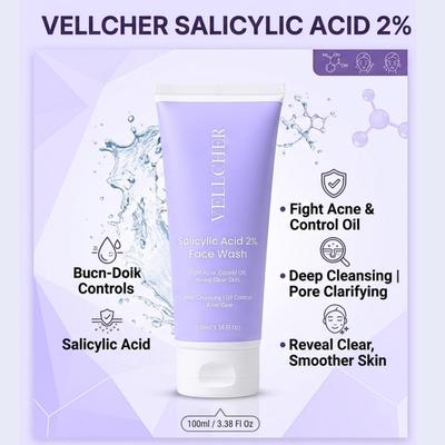 Гель для умывания Vellcher с салициловой кислотой 2% – Глубокое очищение пор, контроль акне и баланс жирности | Удаляет излишки кожного сала, помогает уменьшить высыпания, нежное ежедневное средство