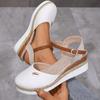 Women's Colorblock Platform Sandals Ankle Buckle Strap Comfy Slingback Shoes Versatile Closed Toe Wedge Shoes