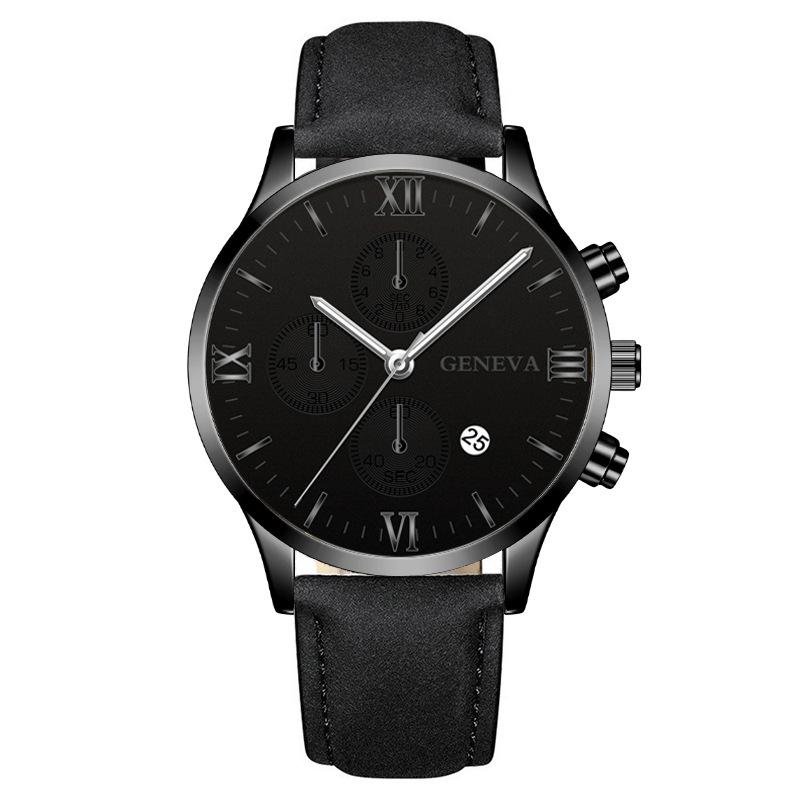 Модные мужские часы Geneva Three Eyes Date Alloy Case из синтетической кожи с аналоговыми кварцевыми спортивными часами для спорта, бега, бизнеса, работы