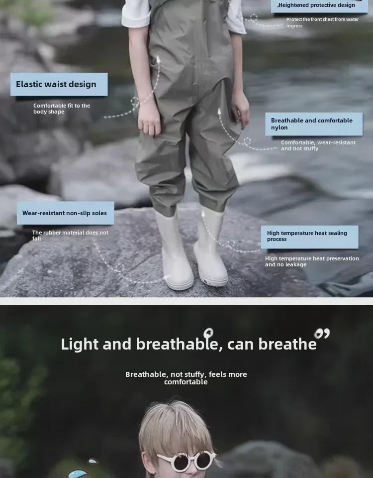 Children's Ultra-Light Waterproof Bib Wading Pants - Full Body One-Piece for Beach and Kindergarten