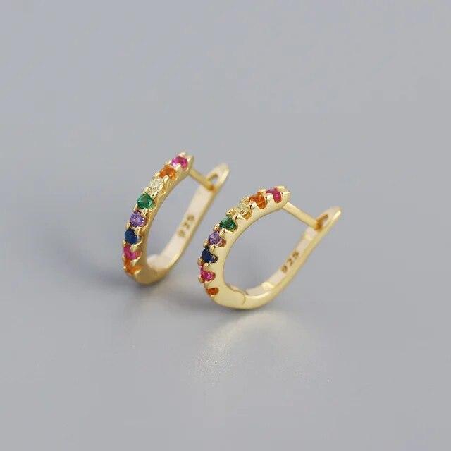 Fashion Cute Minimal Rainbow Hoop Earrings Multicolor Zirconia Small Geometric Earring Jewelry Female Trendy Thin Ear Hoops