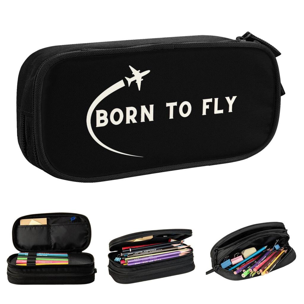 Airplane Born To Fly Pencil Case Lovely Aviation Airport Pen Holder Bag Student Large Storage Students School Gifts Pencilcases