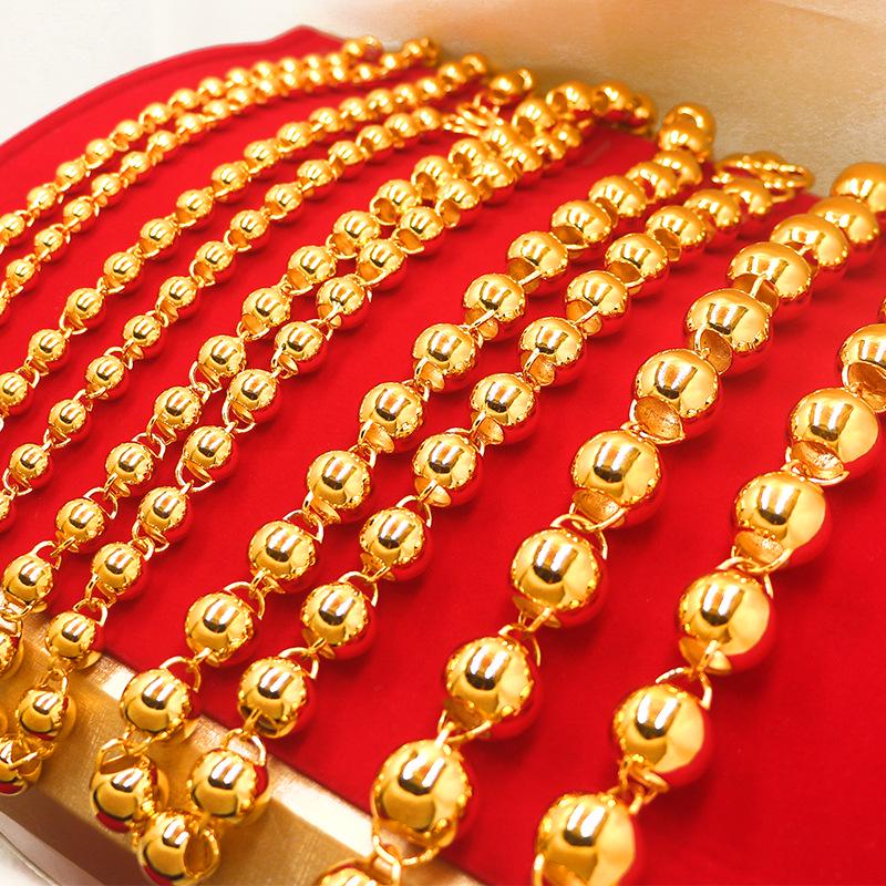 Vietnam Sand Gold Electroplated Copper Men's Buddhist Bead Necklace