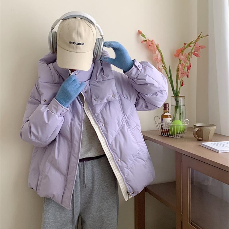 Модная куртка-пуховик женская короткая 2024 зимняя новая с капюшоном утолщенная белая теплая куртка на утином пуху прилив