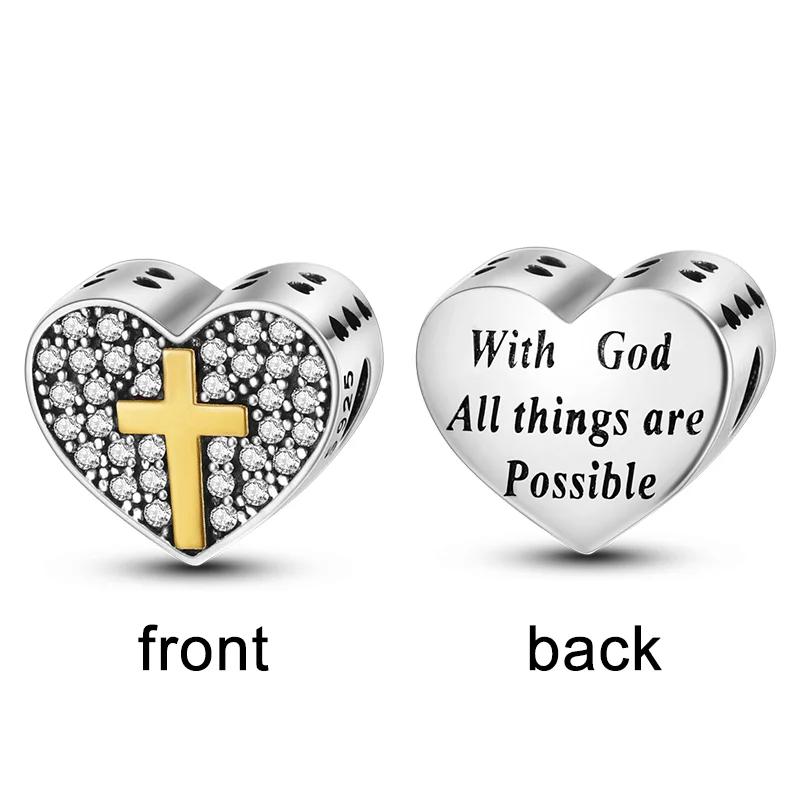 925 Silver Cross Jesus GOD Charms The Bible Beads Pray for Angels Pendant Fit Bracelet Charms Women Jewelry