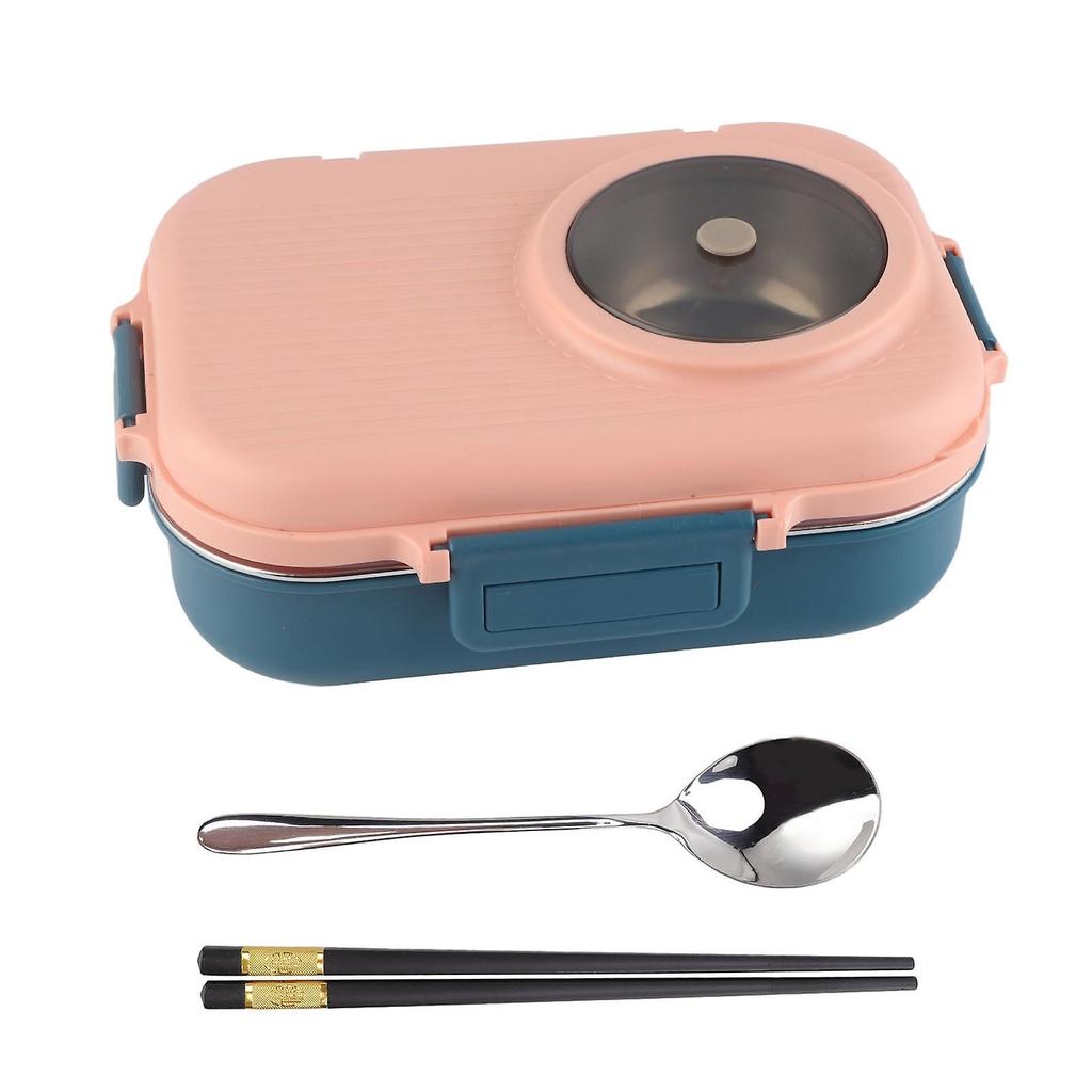 Stainless Steel Insulated Lunch Box - 1100ml, Double-layered, Three-compartment Design, with Chopsticks, Spoon, Soup Bowl