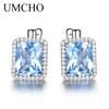 Umcho Luxury Nano Sky Blue Topaz Gemstone Clip Anniversary Birthday Valentine's Day Jewelry Gifts for Women Wife Her Girls