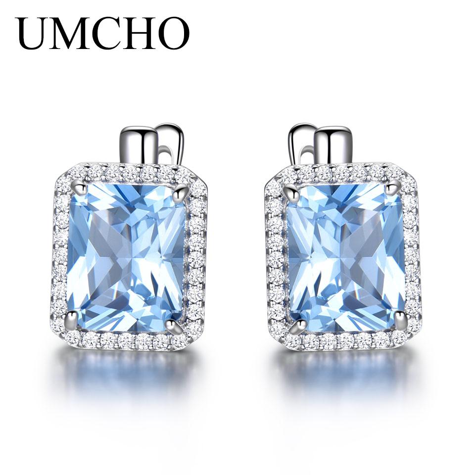 Umcho Luxury Nano Sky Blue Topaz Gemstone Clip Anniversary Birthday Valentine's Day Jewelry Gifts for Women Wife Her Girls