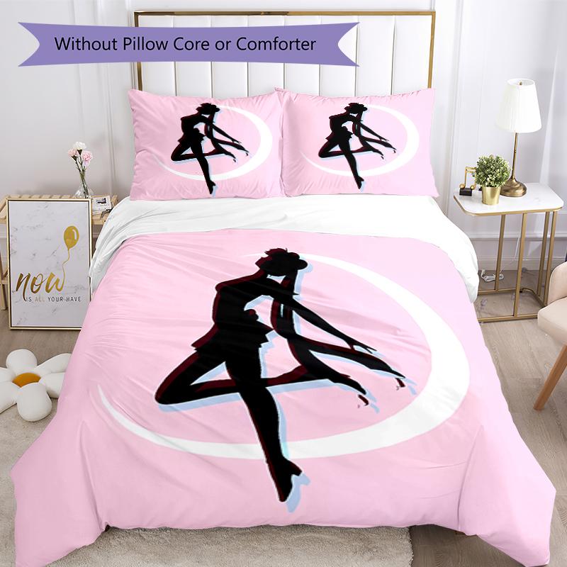 3pcs Sailor Moon pattern bedding set duvet cover set includes duvet cover &pillowcases, perfect all season bedroom decoration & gift