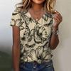 T-shirt Summer Women's Fashion V-neck Short-sleeved Floral Print Blouse Casual Loose Clothing Elegant Women's T-shirt