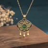 Vintage Court Style Enamel Filigree Necklace with Inlaid Green Chalcedony Ruyi Lock for Women