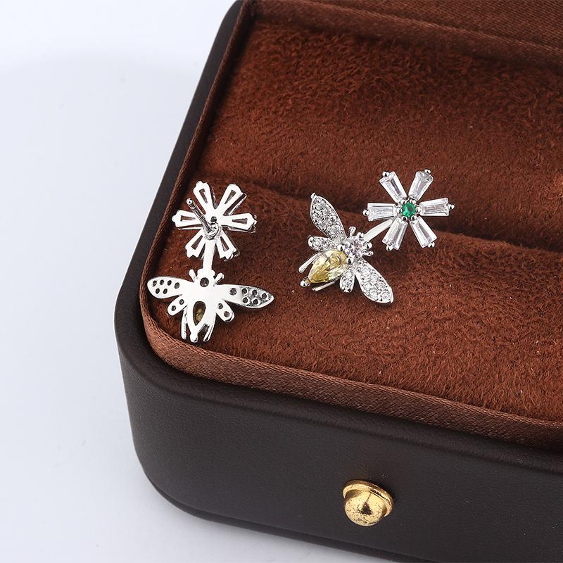 Корейская версия ювелирных изделий Серьги Zouju с микровставками из циркона, желтого бриллианта, пчелы и цветка, повседневные универсальные женские серьги, взорванные