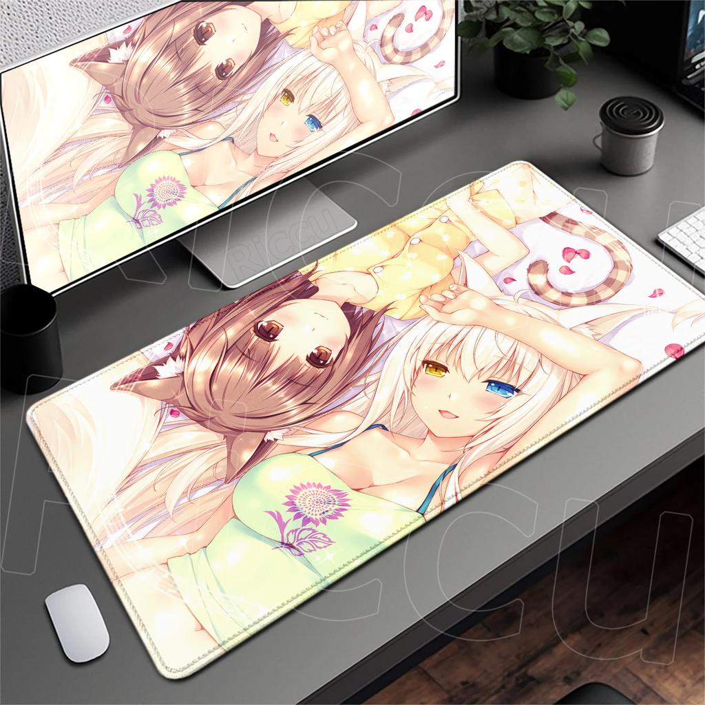 Аниме Nekopara Милая Девушка Ковер Большой Защитная Подушка для Компьютерного Стола XXL Игровой Коврик для Мыши с Заблокированным Краем Утолщенный Коврик для Клавиатуры Скоростной