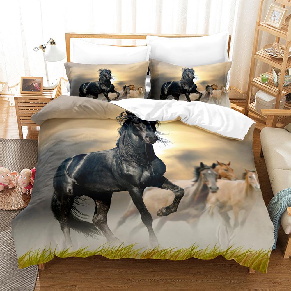 Running White Horse Bedding Set 3D Print Polyester Duvet Cover Single Twin Queen King Size for Home Decoration Birthday Gift
