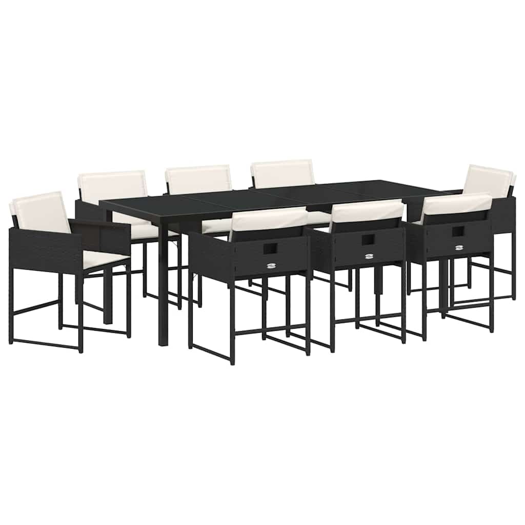 Garden Dining Set with Cushions 9 pcs Black Poly Rattan