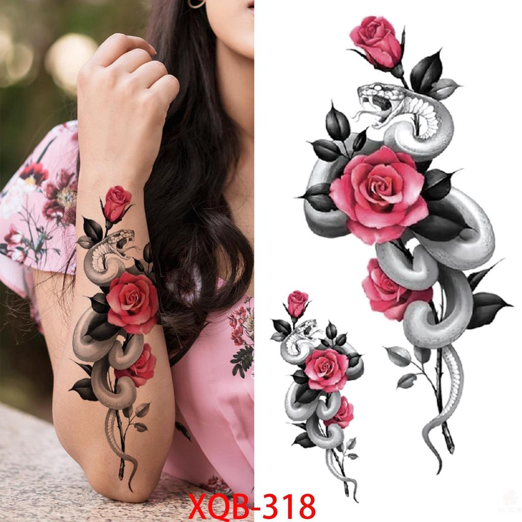 1 ШТ. 210*114 ММ Сексуальный Цветочный Узор Временные Татуировки Черной Розы для Женщин Водонепроницаемые Поддельные Татуировки для Рук Боди-Арт Рукав Наклейка Для Тела