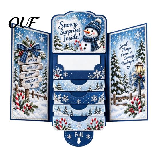 Christmas Table Decorations 3D Pop Up Card, Santa/Gingerbread House/Snowman/Elf Festive Greeting Card with Holiday Retro Style Note Cards House Scene,