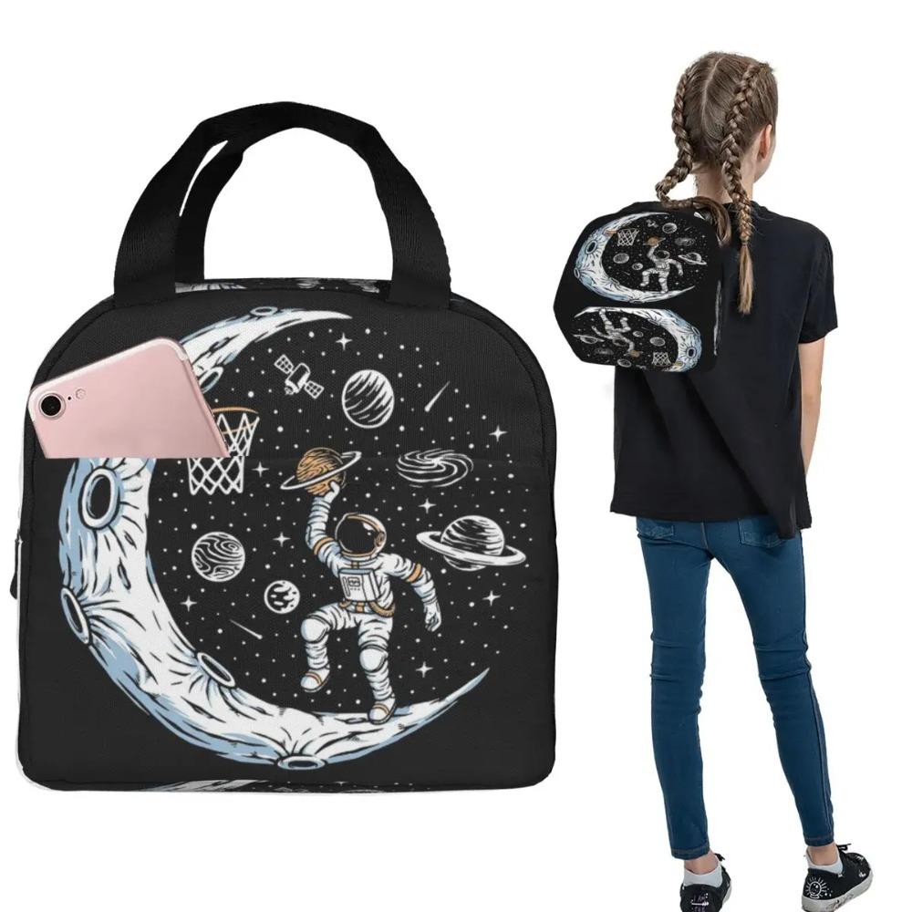 Astronaut Playing Basketball In Space Insulated Lunch Bag for Women Children Leakproof Food Boxes Thermal Lunch Box Tote