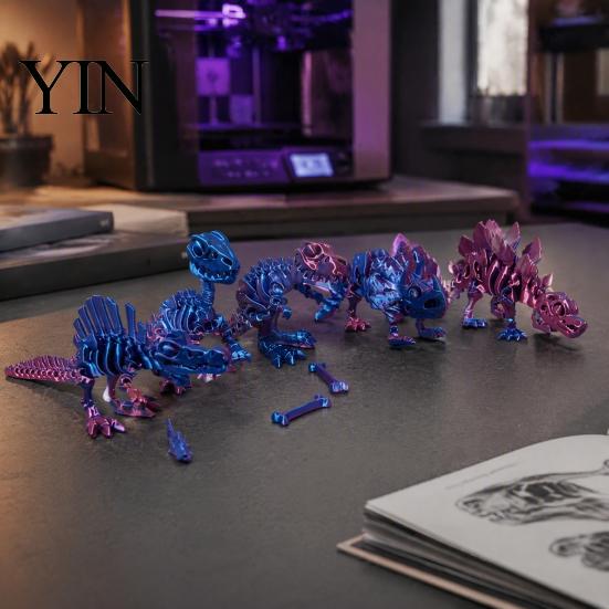 Уникальные подарки для домашнего декора 5 шт. 3D-печатное украшение-скелет динозавра, Преисторические фигурки с подвижными суставами, Коллекционные существа, Реалистичные шарнирные
