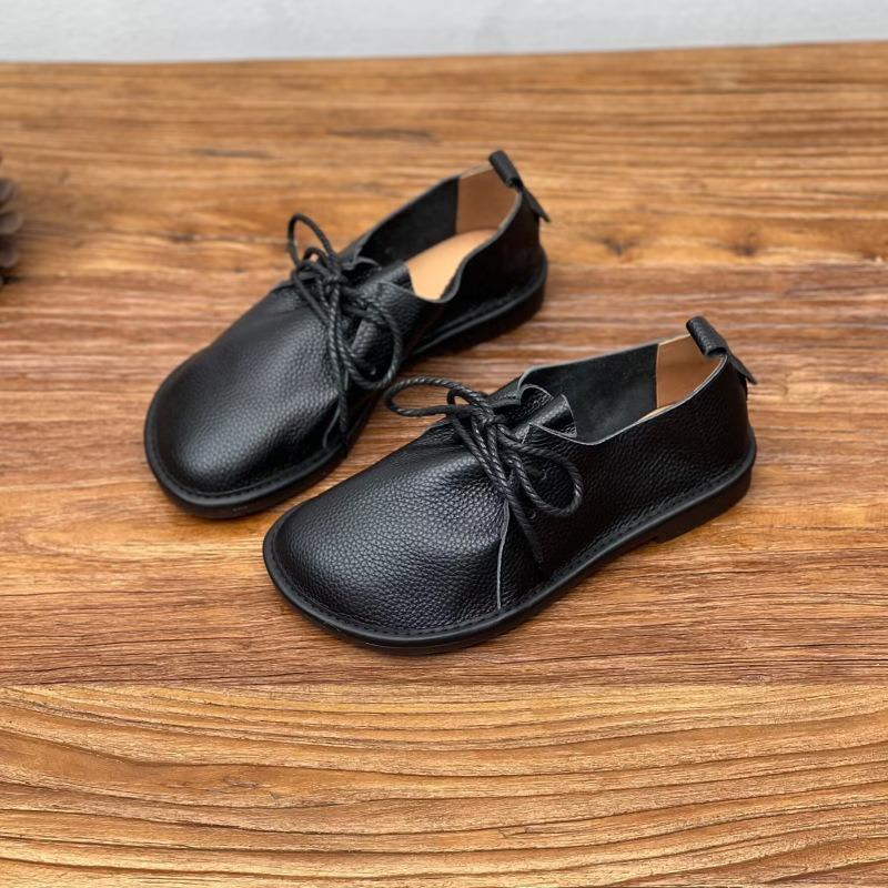 Туфли из коровьей кожи ручной работы, ретро-мокасины с круглым носком и мягкой подошвой, повседневные кожаные туфли