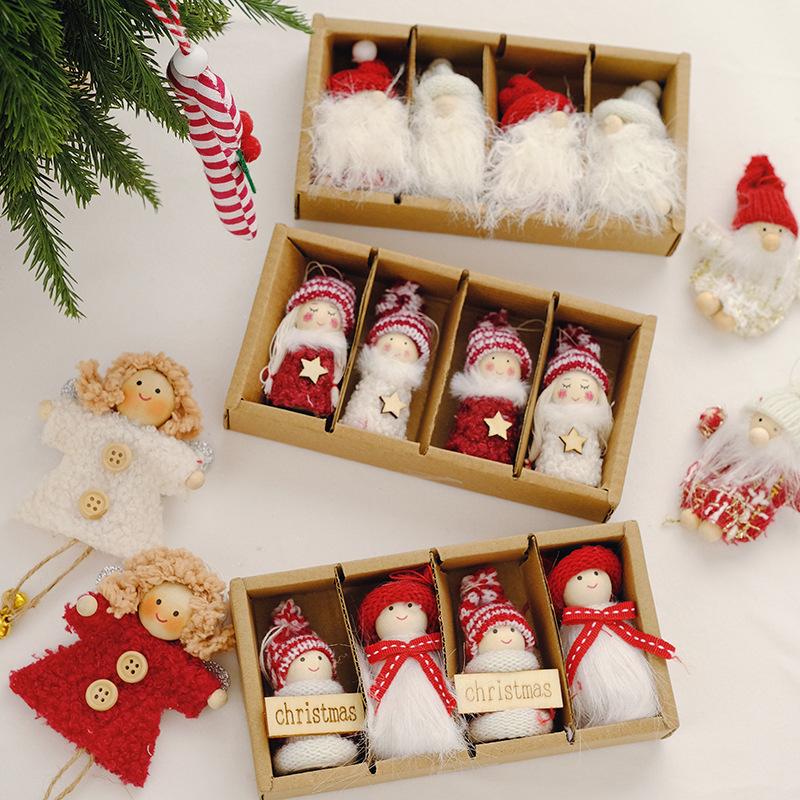 Christmas Tree Santa Claus Snowman Cloth Pendants Cute Figurines & Dolls Set of Accessories Small Decorations Ages 5-7
