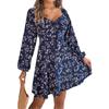 Women's Autumn and Winter Casual Tie Square Neck Floral Long Sleeve A-line Dresses