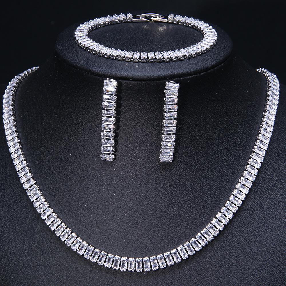 Многоцветный циркониевый цепочечный колье-браслет-серьги с захватами для женщин