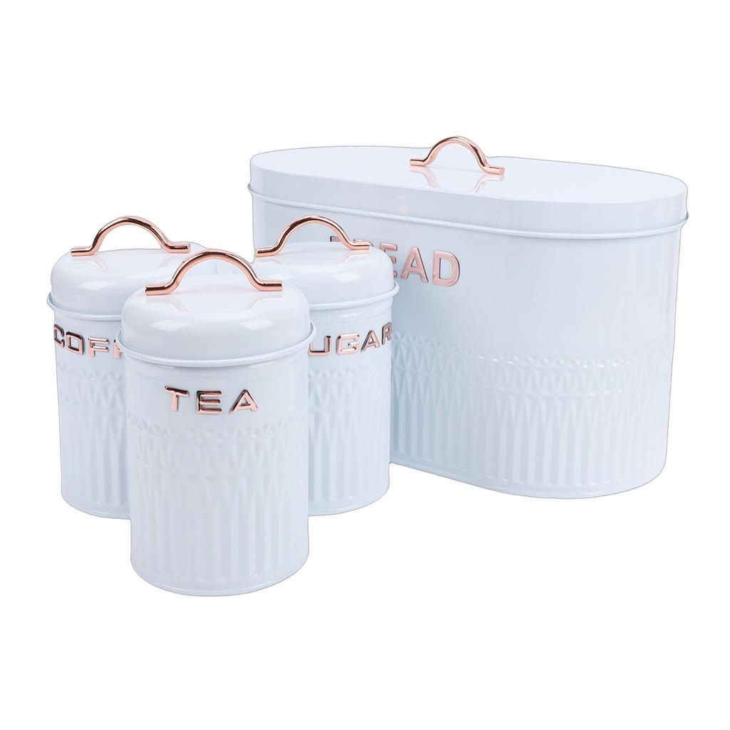 4PCS Bread Box and Canister Set Food Grade Iron Coffee Tea Sugar Storage Container Metal Bread Box Set for Kitchen