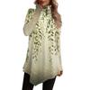 Casual Fashion Print Shirt Tops High Neck Irregular Hem Long Sleeve Pullover Tops